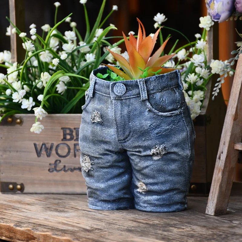 

American Cute Jeans Tops Shorts Flower Pot Cowboy Clothing Art Pot Plant Pot Outdoor Garden Room Study Hallway Decorations R2987