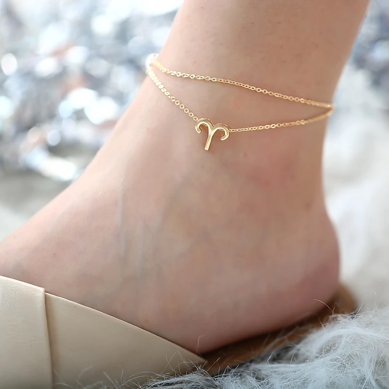 Multilayer 12 Constellation Zodiac Sign Anklets for Women Girl Gold Beach Ankle Bracelet On Leg Fashion Jewelry 2019 Gifts | Украшения и