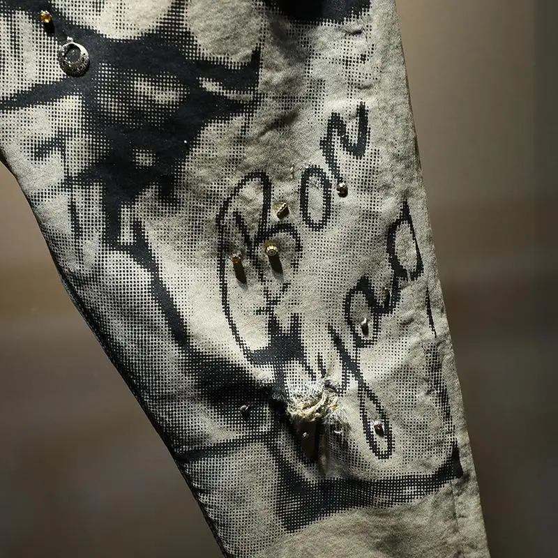 women Harem pants Vintage miss Inkjet print jeans female high waist Cropped denim pants