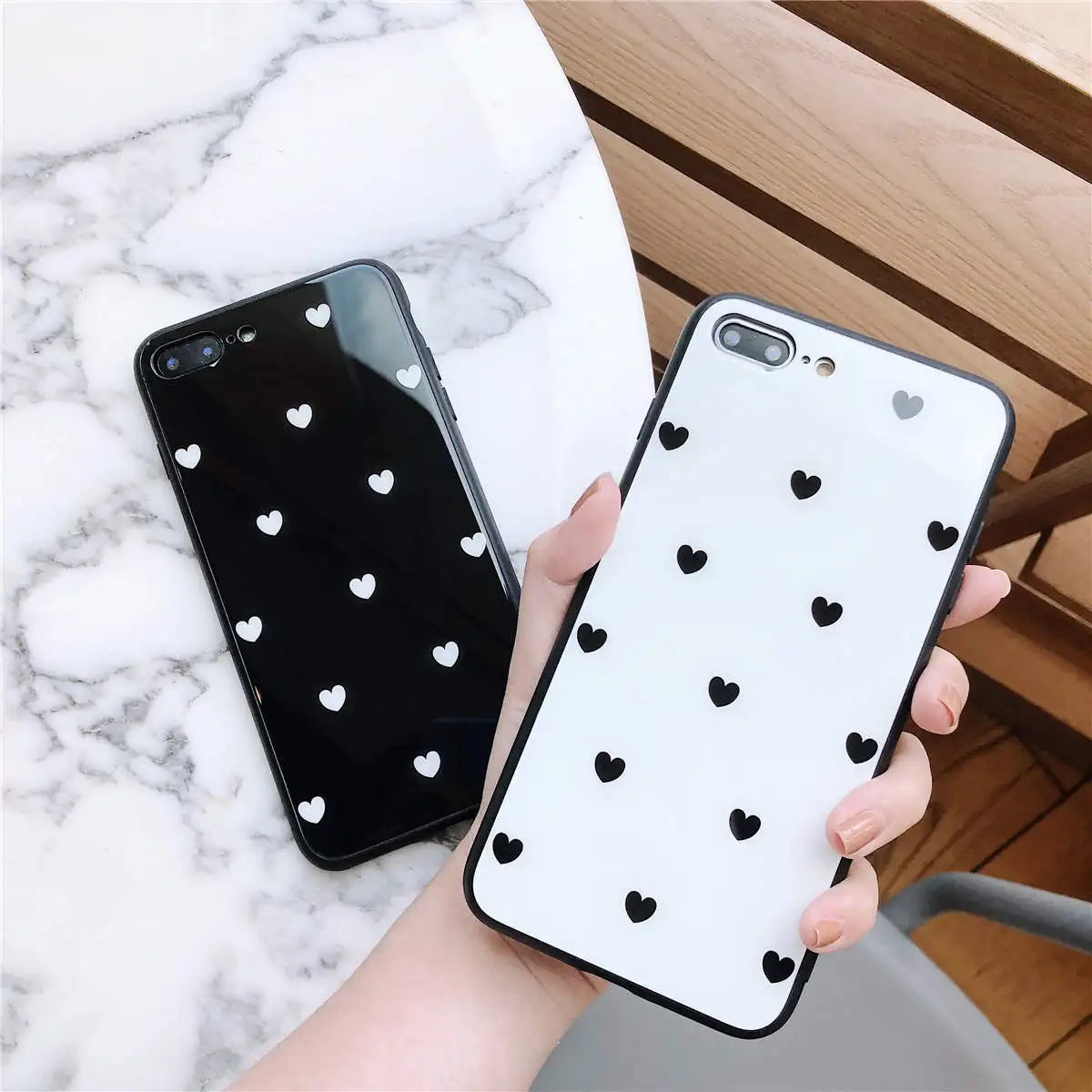 Чехол HYH для iphone белый и черный маленький с узором в виде сердца