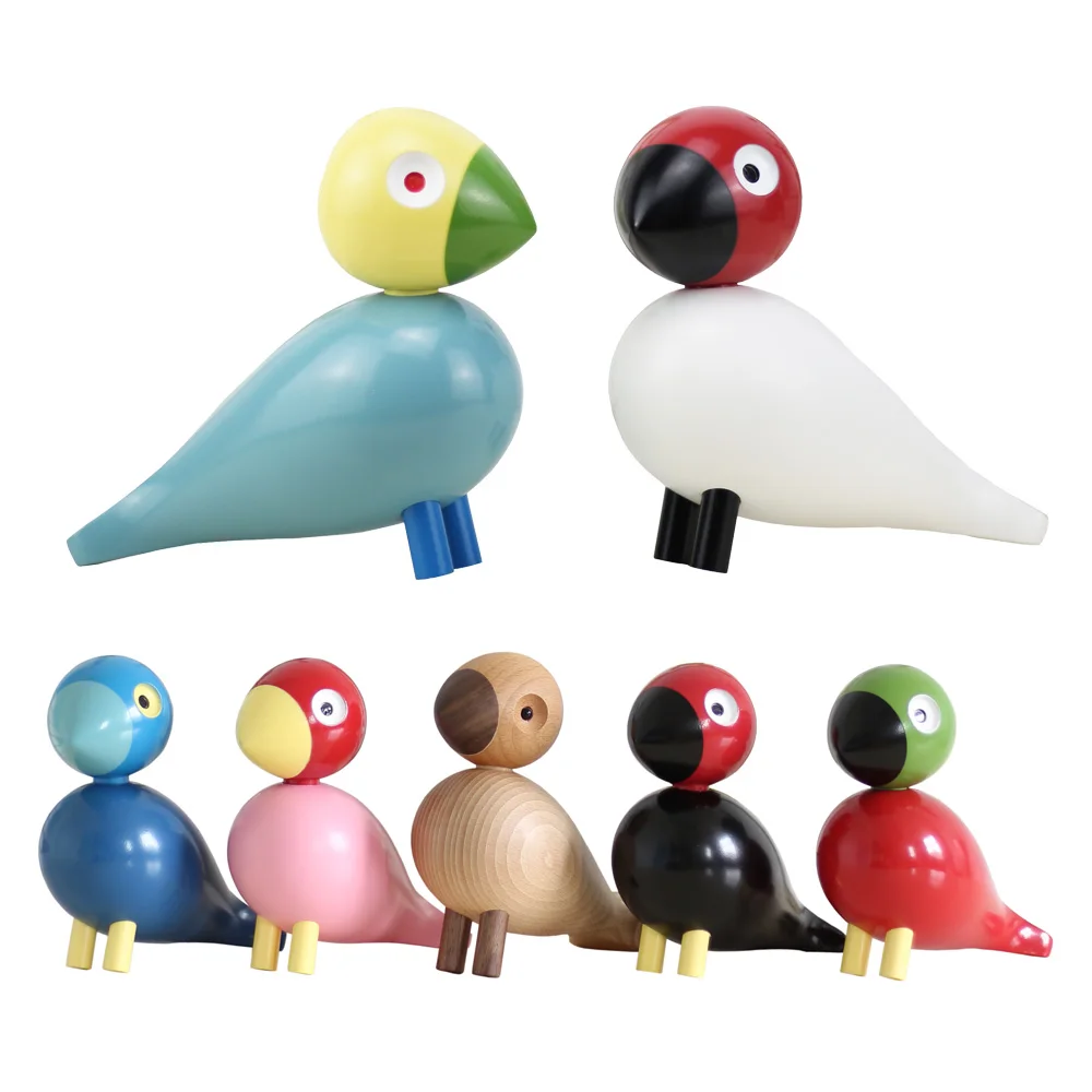 

Danish Gifts Wooden Lovebird Figurines Nature Oak Wood Birds Colorful Statue Animal Figure Home Decoration Accessories 1 Set New