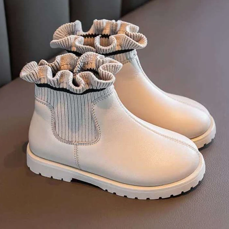 

2020 Flower Girls Boots Autumn/Winter Plush Children Boots Boys Girls Martin Shoes Fashion Brand Soft Leather Warm Kids Boots