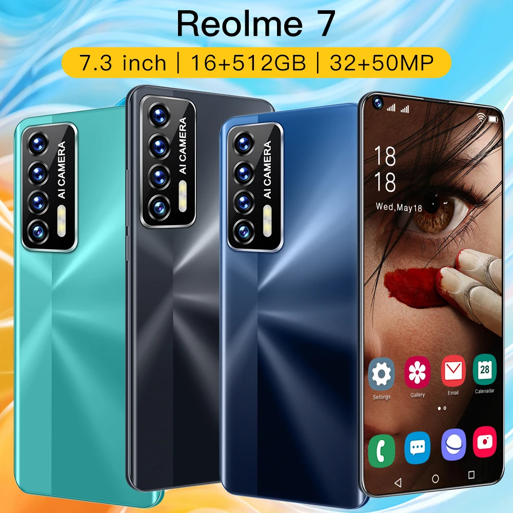 

Galay Reolme7 Smartphone 6800mAh 4G 5G 32MP+50MP 16GB+512GB Smartphone Android 11 Celulares 7.3 inch Mobile Phones