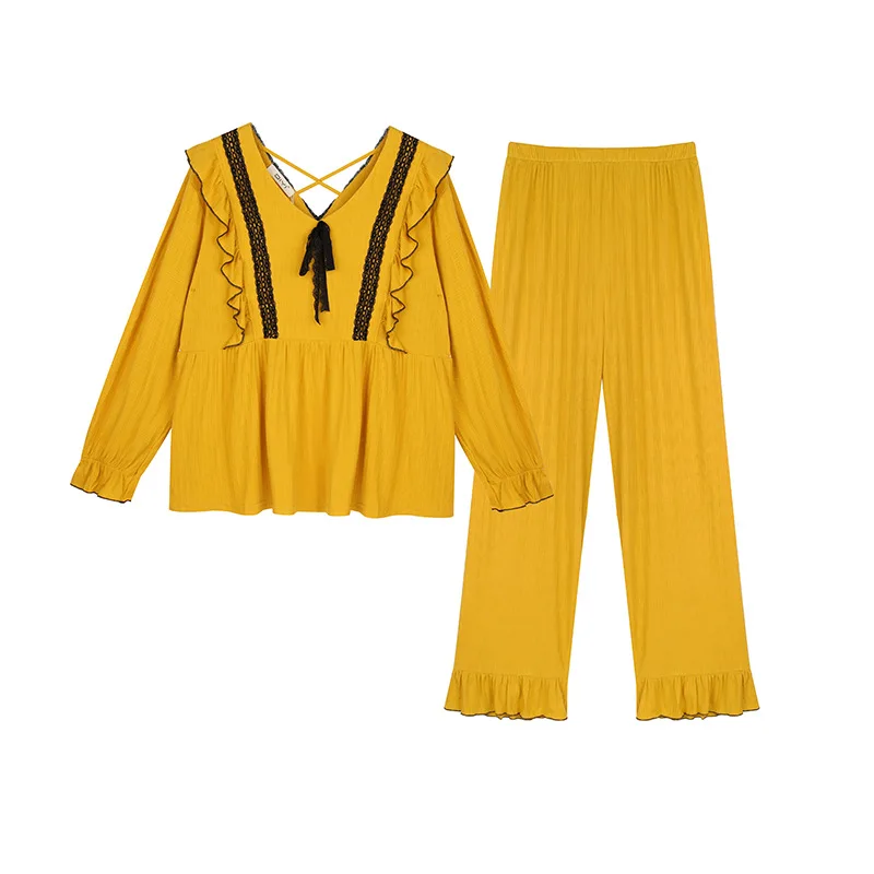 

2019 Autumn and Winter Warm Women Clothes Newest Cotton Home Clothes Yellow Grey Blue Colors Sleepwear Suit Long-sleeved Pijama