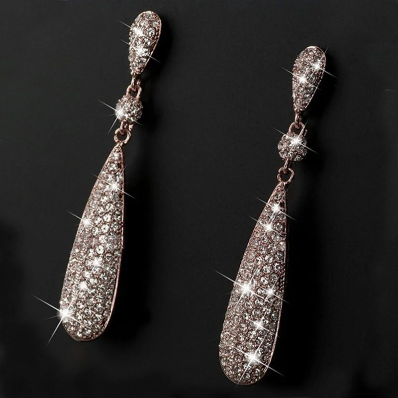 Новые модные висячие серьги с цирконием в форме слезы золотого и серебряного