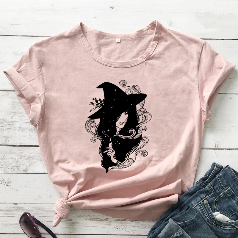

Футболка женская в готическом стиле, с принтом волшебной ведьмы