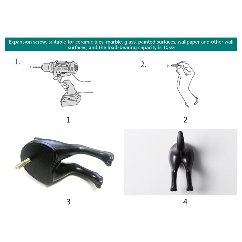 4 pieces of household cute plastic dog-shaped tail hook hanger clothes coat hat key wall rack | Дом и сад