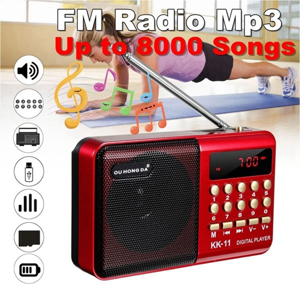 K11 FM Rechargeable Mini Portable Radio Handheld Digital USB TF MP3 Player Speaker | Электроника