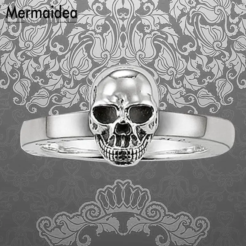 Кольцо с черным черепом и скелетом модное ювелирное изделие серебряным