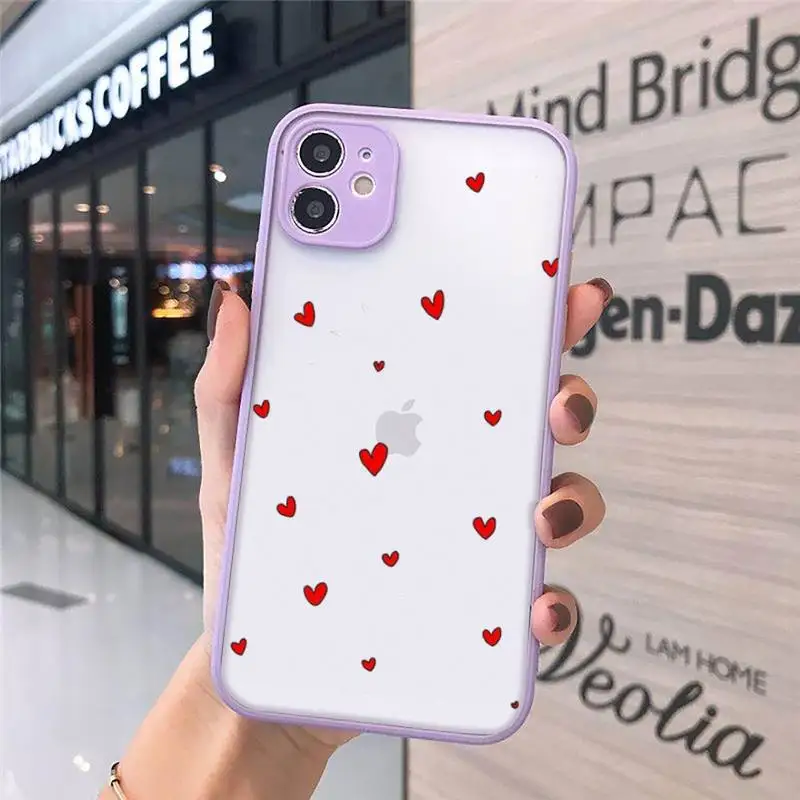 

Love Heart Cute bee Phone Cases Matte transparent For Purple iPhone 12 Mini 11 Pro XR XS Max 7 8 Plus X Back Cover