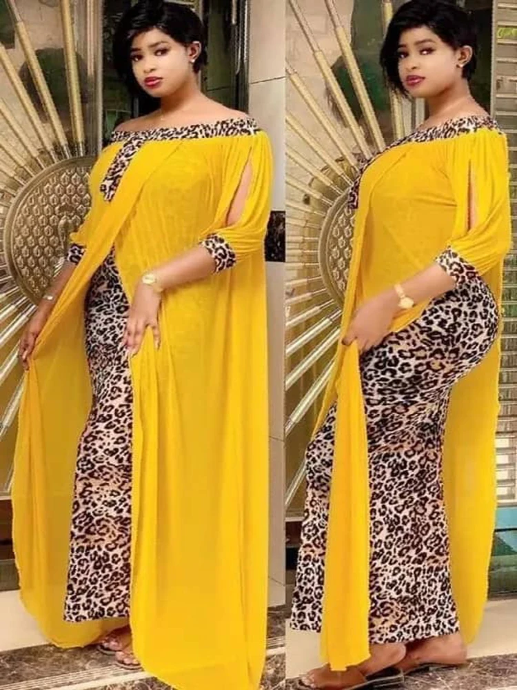 

Leopard Loose Bodycon Fashion outdoor WomenMaxi Dress Leisure Patchwork Strapless Sexy Ethnic Style African vestidos
