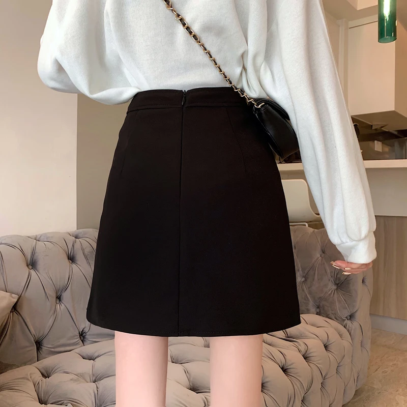 

Black high waist spring and summer 2021 new Korean version of irregular wild thin short skirt with hip a-line skirt