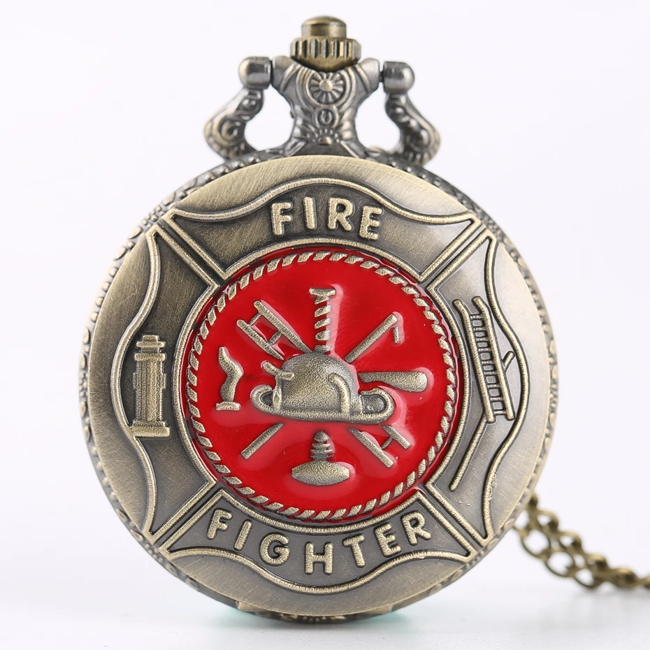 Уникальный красный пожарный кварцевый карманный набор часов с подвеской в стиле