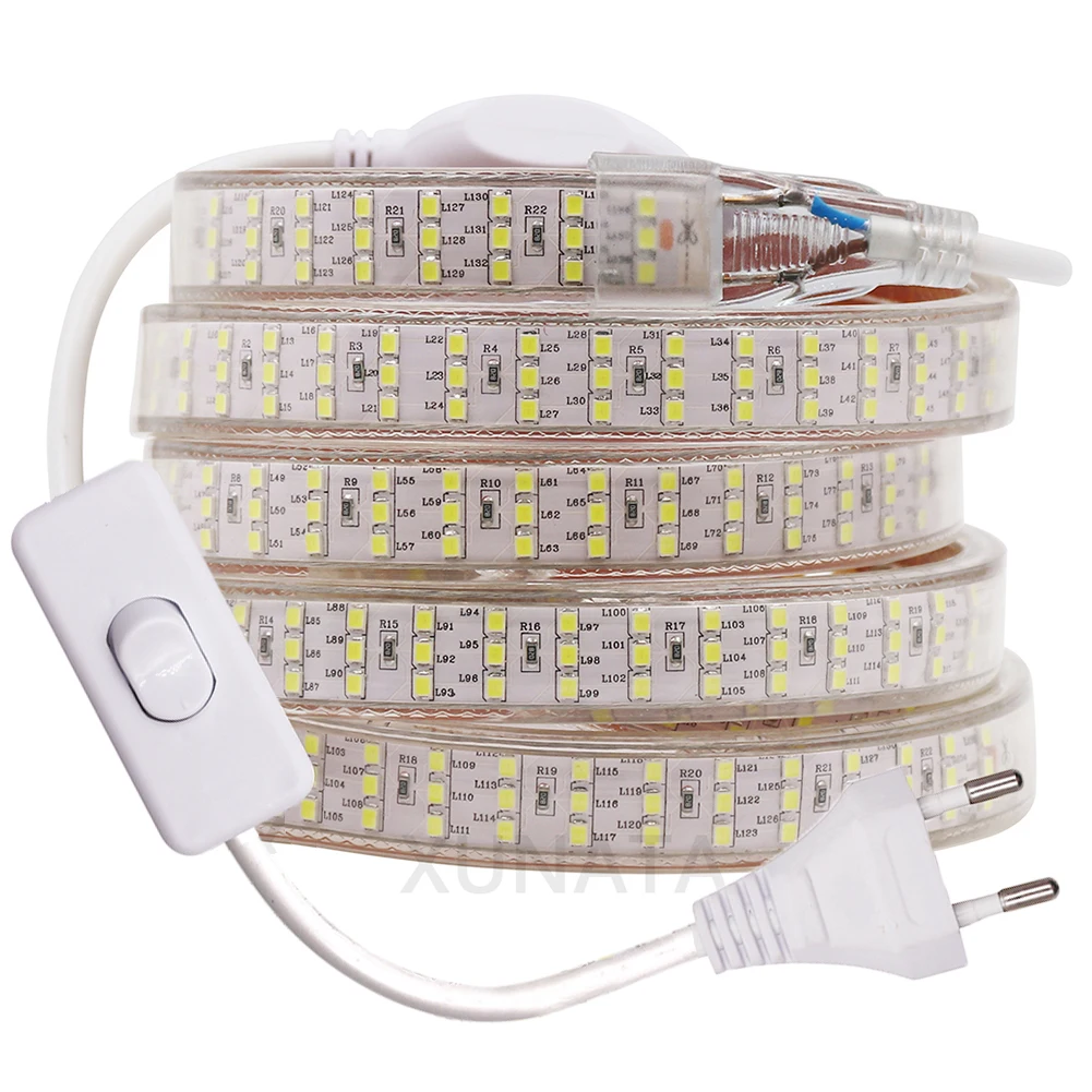 

Трехрядсветодиодный Светодиодная лента 276 LED s/m 2835 LED Strip 220V 240V EU UK Plug, водонепроницаемая супер яркая светодиодная лента