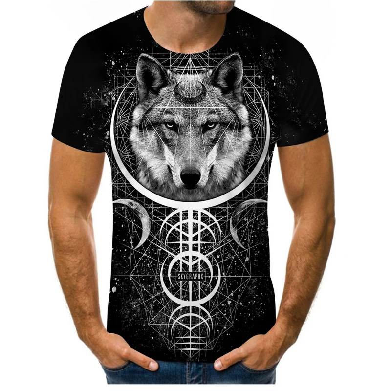 

Summer loose and comfortable men's and children's short-sleeved cool lone wolf pattern 3D printed T-shirt