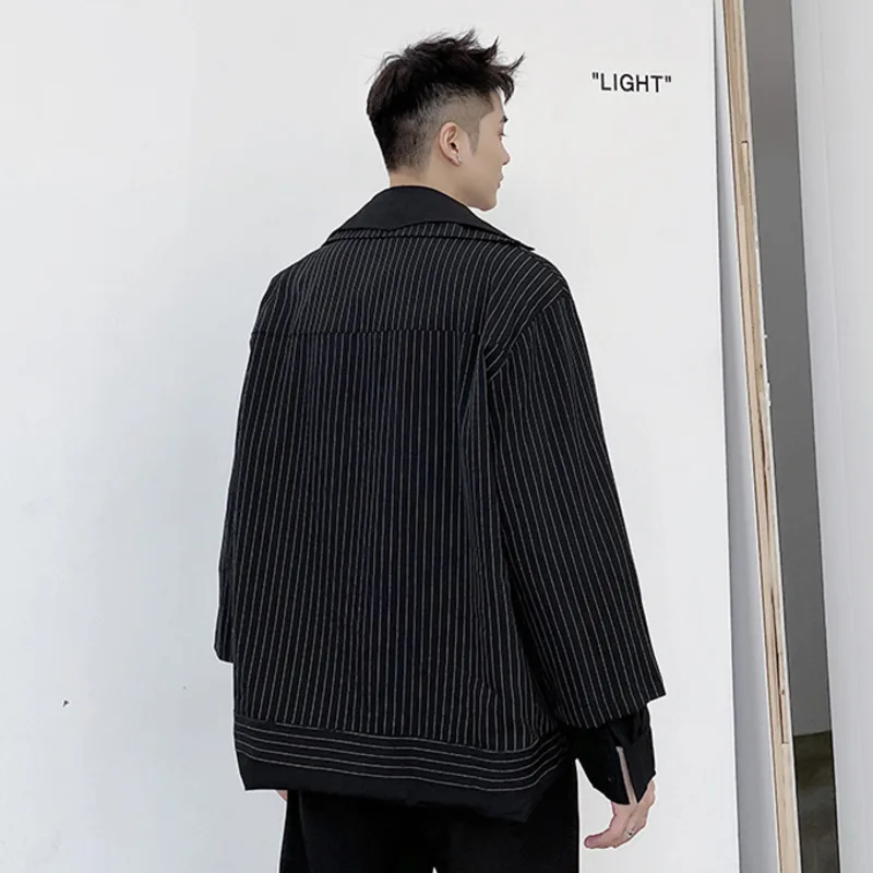 

IEFB Men's Clothing 2021 Springsummer New Fashion Personality Design Wearing Both Sides Loose Long Sleeve Shirt Black Top 9Y6425