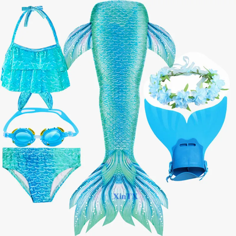 Купальный костюм бикини с хвостом русалки для девочек 6 шт. платье С флиппером