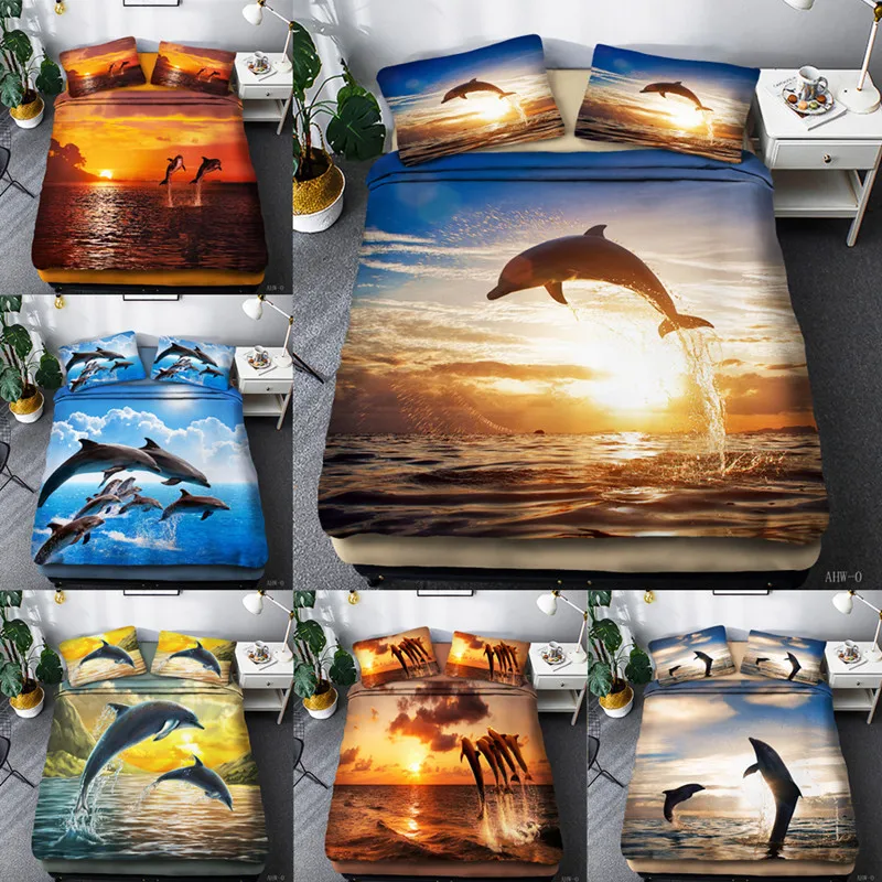 

Dolphin series can be customized three-piece 3D digital four-piece foreign trade bedding quilt