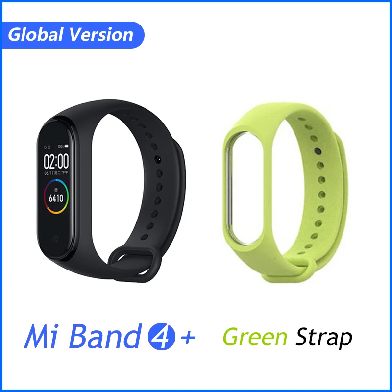 Фирменный Xiaomi mi браслет 4 браслет mi Band 4 фитнес-браслет 3 цвета AMOLED экран музыкальный контроль Smartband - Цвет: GB Green Film