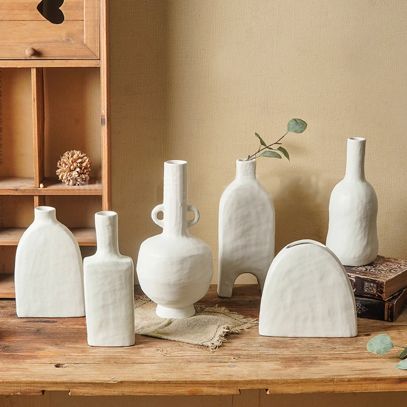 

2021 White Ceramic Vases Various Shape Modern Innovative Art Hydroponic Vases Figurines Ornament for Living Room @LS