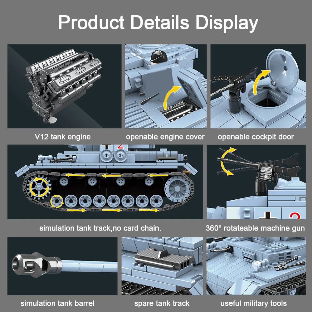 

716pcs WW2 Military German No.4 Medium Tank Soldier Building Blocks Police bricks DIY Toys Gifts for children Kids