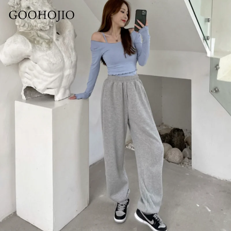 

GOOHOJIO 2021 New Spring Autumn High Waist Trousers for Women Loose Fashionable Casual Pants Women Oversized Sweatpants Women