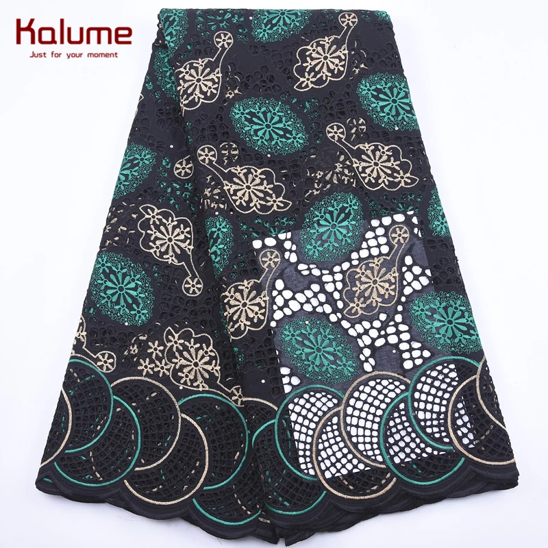 

Черная швейцарская хлопчатобумажная кружевная ткань Kalume с отверстиями, африканская сухая кружевная ткань с камнями, ткань для швейвечерни...