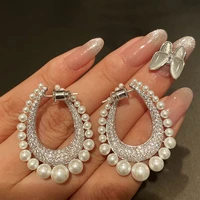 pearl cuff drop earrings zircon earrings set for women girls luxury removable simple circle tassel fashion jewelry silver color