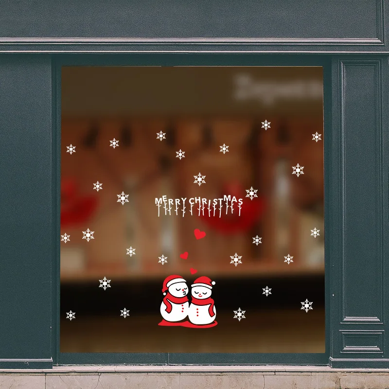 

Merry Christmas Snowman Wall Sticker Christmas Showcase Glass Window Home Decoration Mural Festival Wallpaper New Year Stickers