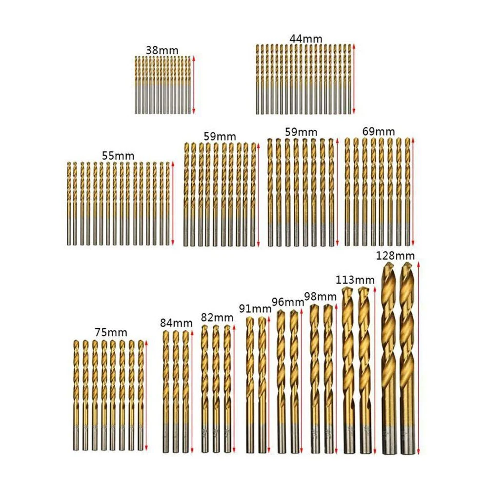 Набор сверл из быстрорежущей стали с титановым покрытием 99 шт. пластиковые