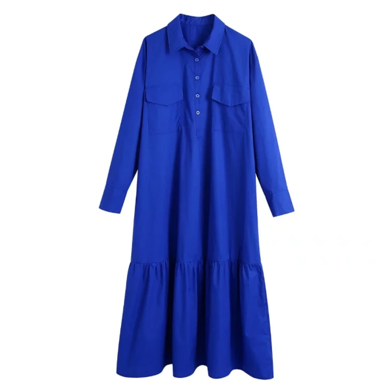 

Hot Sale Women Turndown Collar Shirt Midi Dress Female Long Sleeve Clothes Casual Lady Loose Vestido D8655