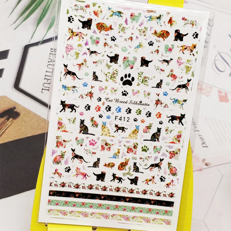 

3D Nail Sticker Decals Flower Cat Stripe Design Nail Art Decorations Stickers Sliders Manicure Accessories Nails Decoraciones