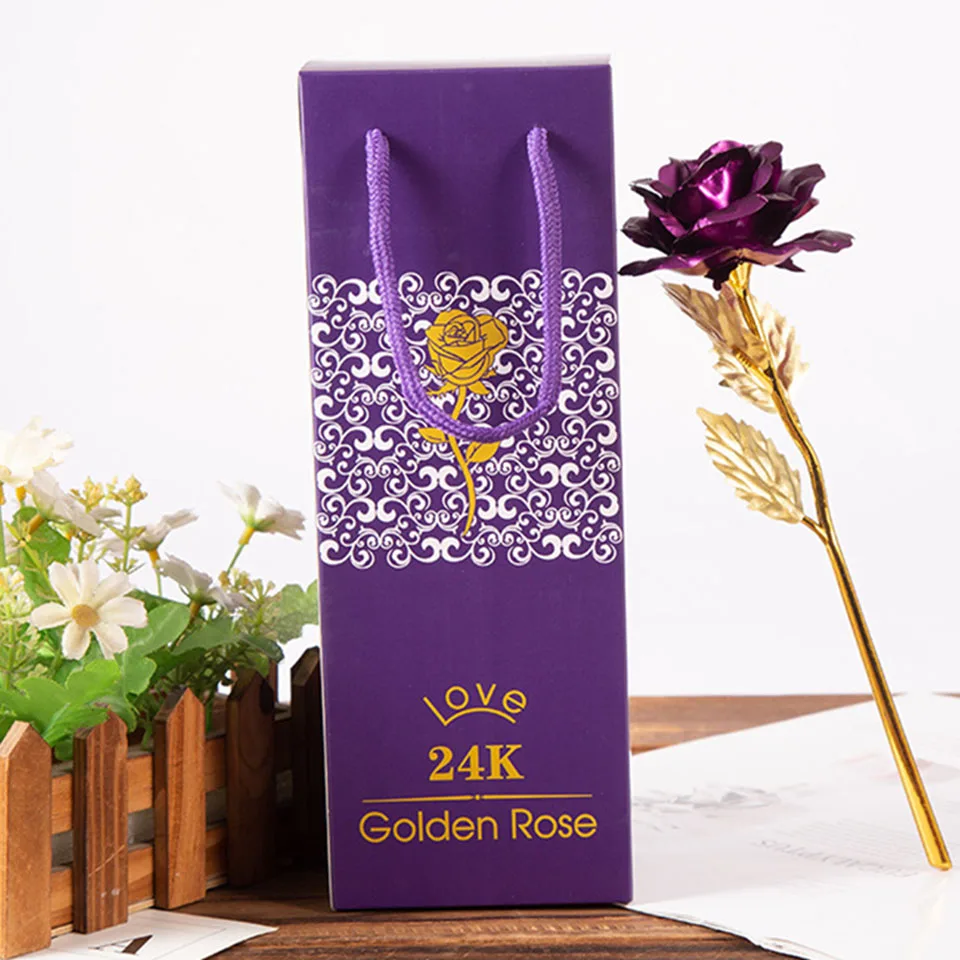 Purple Tronzo, дропшиппинг, креативный подарок на день Святого Валентина, покрытый фольгой 24 K, Золотая Роза с пьедесталом, романтический подарок для любимой/подруги - Цвет: Purple
