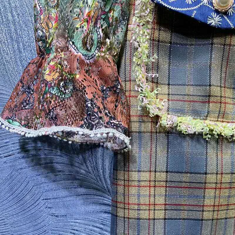 

SEQINYY Casual Dress Spring Summer New Fashion Design Women 2020 Lace Ruffles Vintage Flowers Print Plaid Pocket