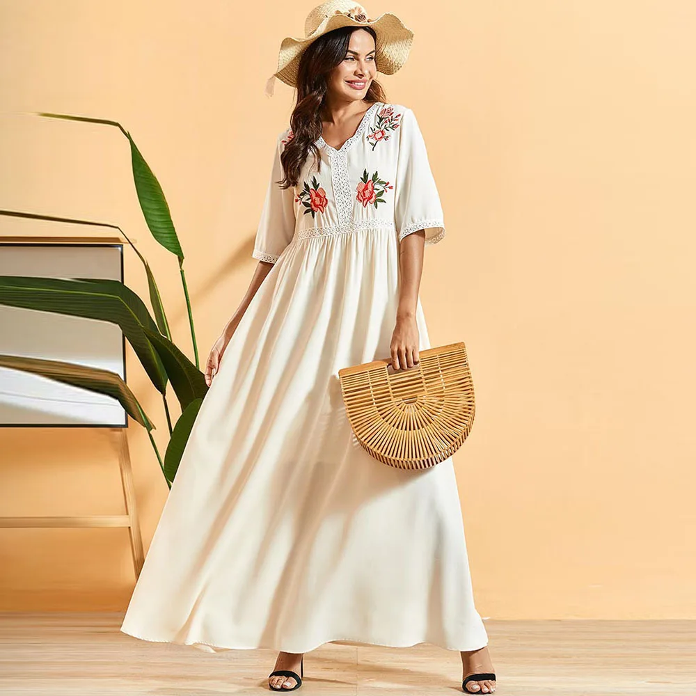 Siskakia/длинное платье в стиле пэчворк с кружевной отделкой богемное вышивкой