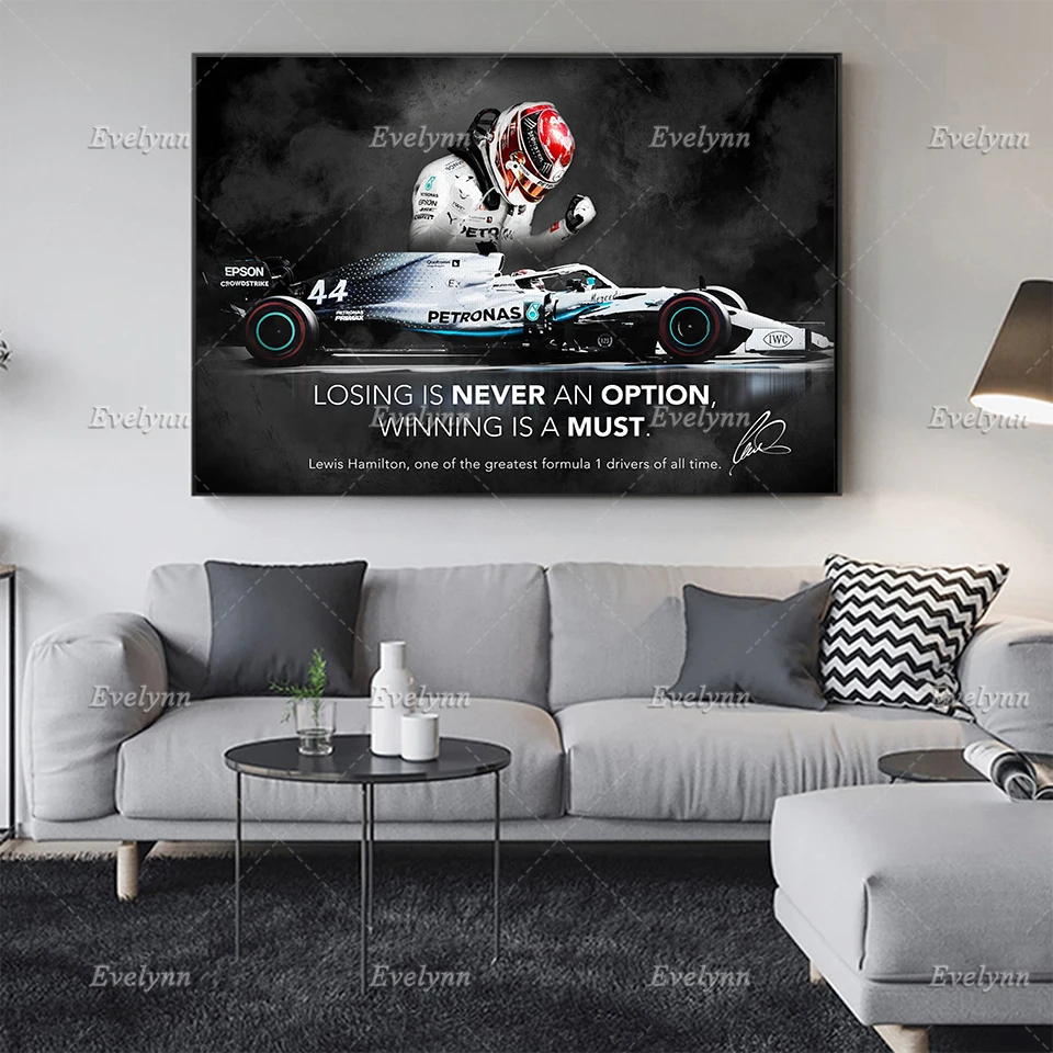 

Modern Motivational/Inspirational Canvas Print Poster- Lewis Hamilton Quote Formula 1 Mercedes Wall Art Office/Home Decor Frame