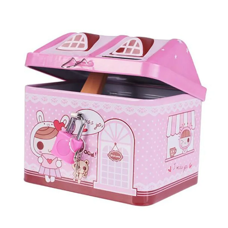 

Creative Metal Piggy Bank Money Coin Box Cute Bear House Model Coin Bank 2Colors Money Save Box Children Kids Birthday Gifts
