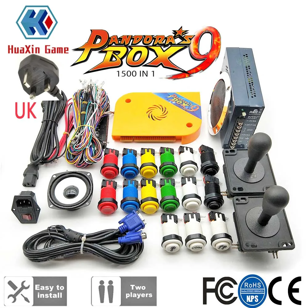 with UK Plug DIY игровых автоматов шкаф Комплект ящик Пандоры 9 1500 Игровая приставка в комплекте с HAPP кнопки Американский 8 способ джойстики - Цвет: with UK Plug