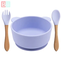 1set silicone baby feeding bowl set baby learning panda dishes suction bowl set wood fork spoon non slip for babies bpa free