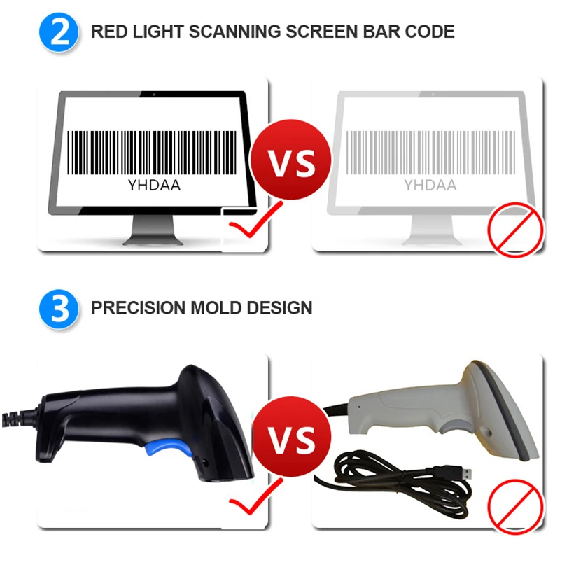 1D Wired CCD Barcode Scanner Bar Code With Stand Support multi keyboard language Handheld QR Reader For Supermarket | Компьютеры и