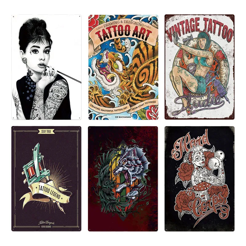 Татуировка Металлический плакат Знак Декор Тату-шоп Декоративный Тотем Железная плита Стена Святилище Шик Жестяной на.