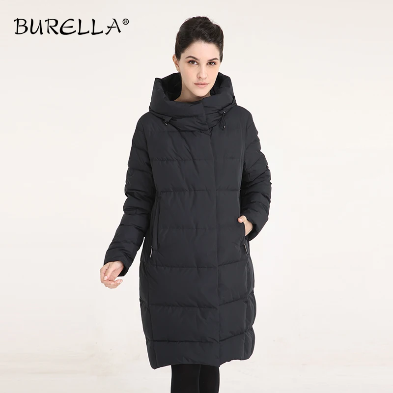 Женская куртка с капюшоном BURELLA однотонное хлопковое пальто высоким воротником и