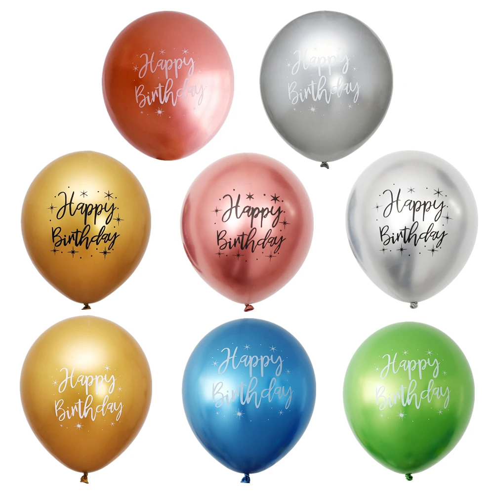 

10pcs 12inch Chrome metallic latex balloons happy birthday printed pattern ballon helium metal globos birthday party decorations