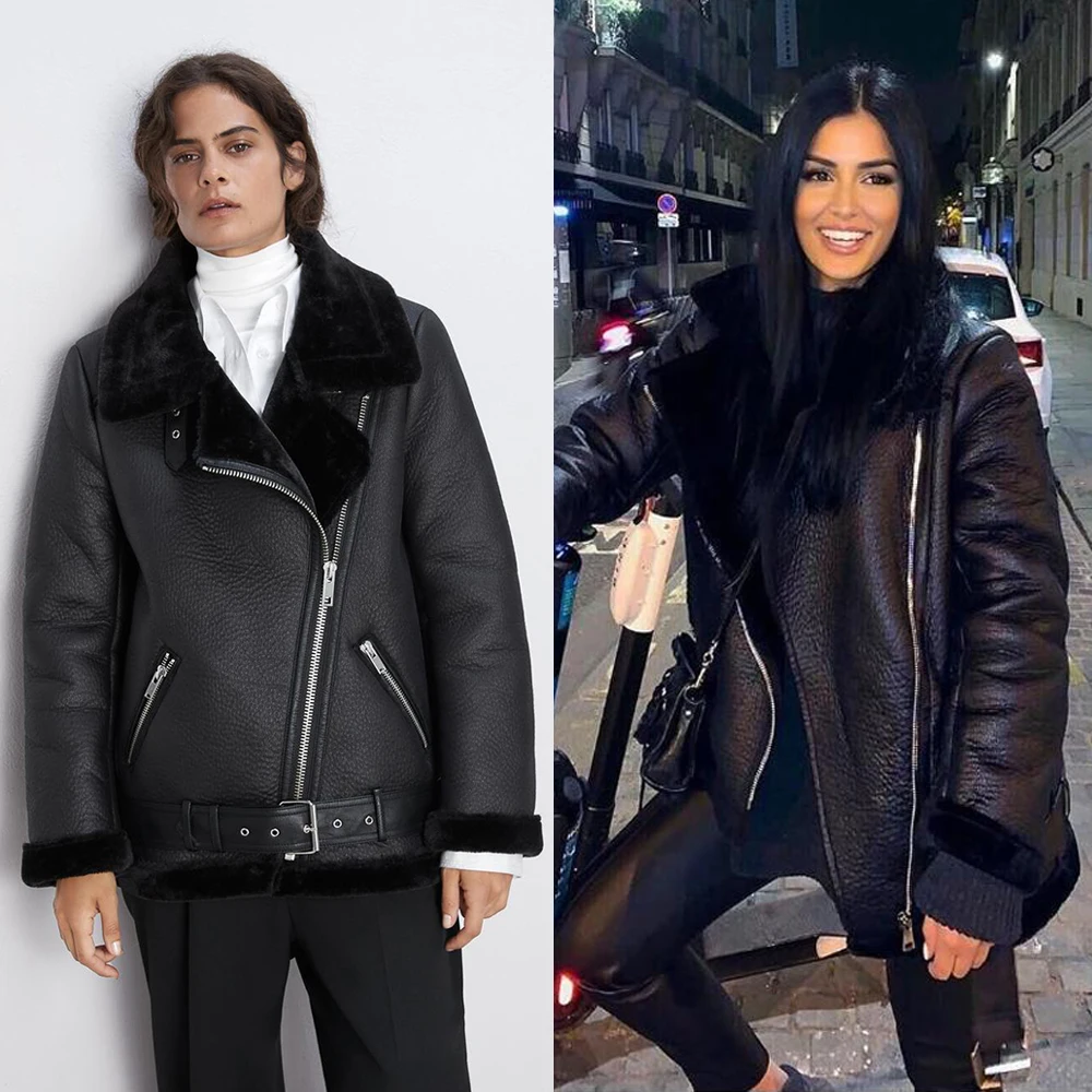 2019 модная одежда ZA из искусственной кожи и хлопка Женская куртка мотоциклетная