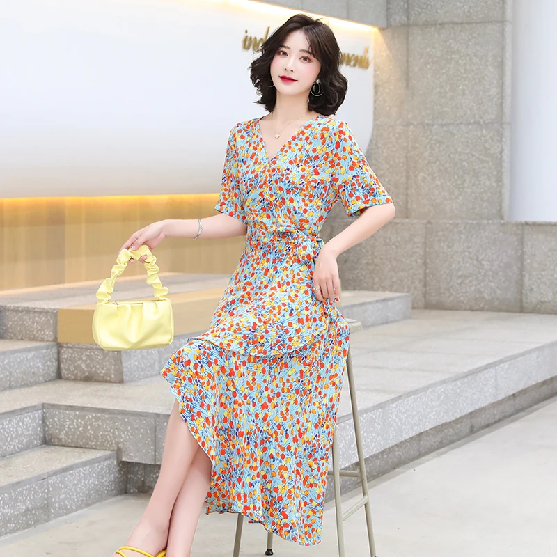 

Women Long Floral Dress Summer 2022 Runway Elegant Vintage Boho Retro Fairy Casual Tropical Sea Beach Vacation Party Vestido New