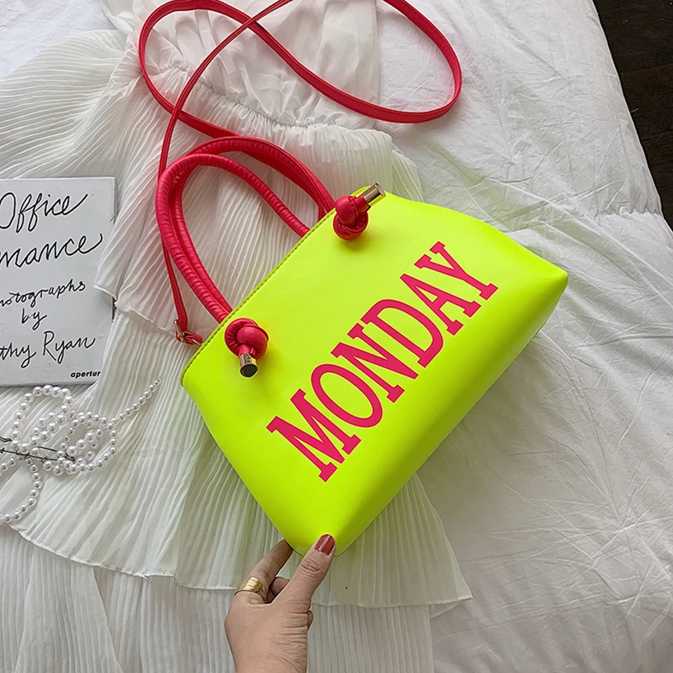 Женская сумка тоут неоновый цвет желтая через плечо из искусственной кожи