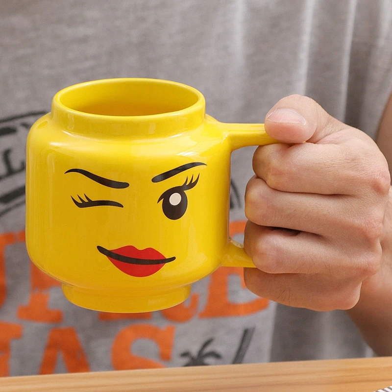 250ml Yellow Smiley Ceramic Mug For Men And Women With Expression Coffee Milk Tea Cup Cartoon Children Christmas Gift - купить по