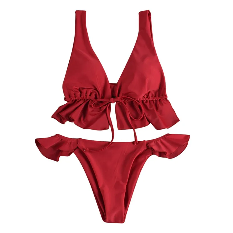 

Новинка 2020, женский купальник-бикини в горошек с рюшами, пуш-ап, с высокой талией, трусики, купальник