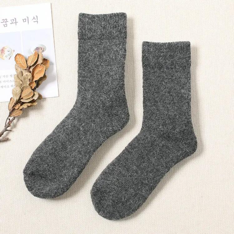 3 gray Новые плотные махровые носки из шерсти кролика Женские однотонные теплые забавные зимние носки skarpetki calcetines mujer - Цвет: 3 gray