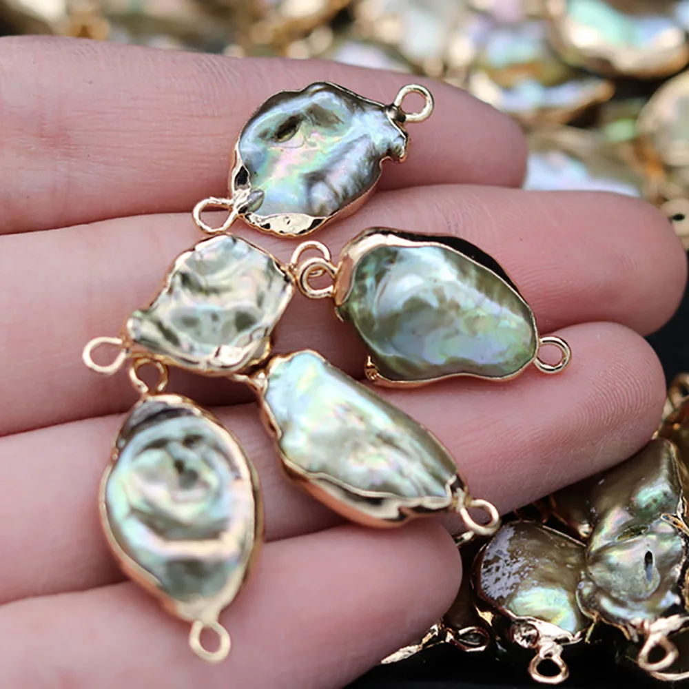 

3PC Natural Freshwater Pearl Irregular Connector Pendant Double Hole Charm for Jewelry Making Necklace Bracelet 15x18-18x25mm